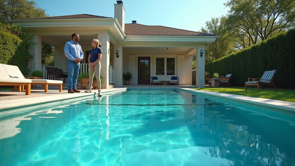 Saltwater pool equipment including salt cell and UV sterilizer in Houston backyard